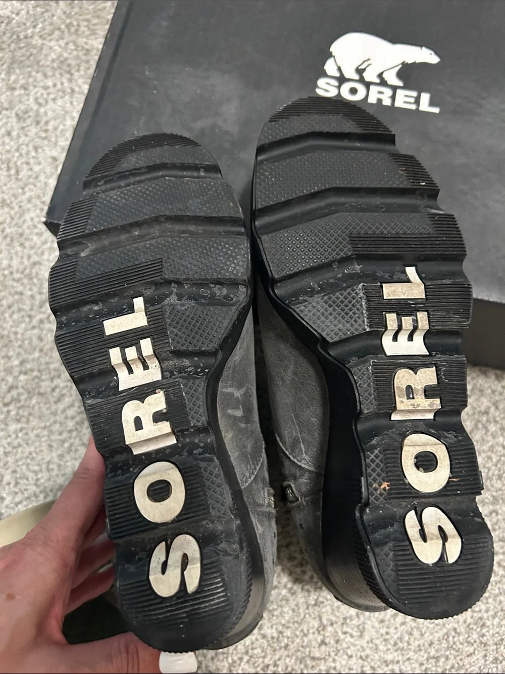Sorel Gray Suede Studded Wedge Ankle Boots